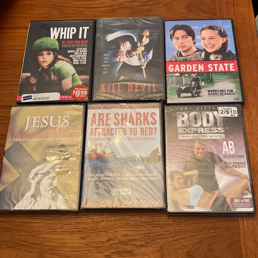 Whip it, Kill Devil, Garden State,Myth Busters Jaws Special DVDs and 2 more DVDS
